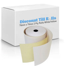 2 Ply 76mm x 70mm White/Yellow Paper Rolls